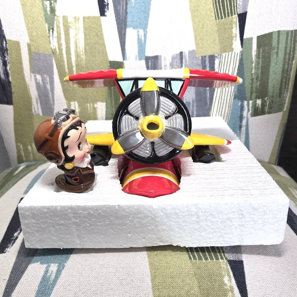Vtg Coca Cola Betty Boop Biplane Teapot 2001 LE Handmade Porcelain Collectible